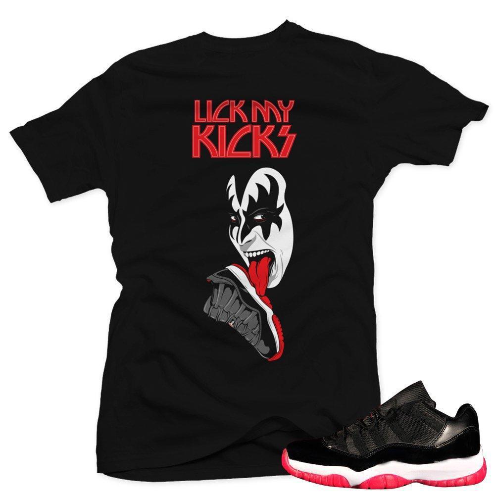 Jordan 11 Bred Low matching sneaker tees shirts |Lick My Kicks sneaker Tee Black | Streetwear Online