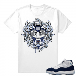 Jordan 11 Sneaker tees Midnight Navy White T shirt Medusa 11