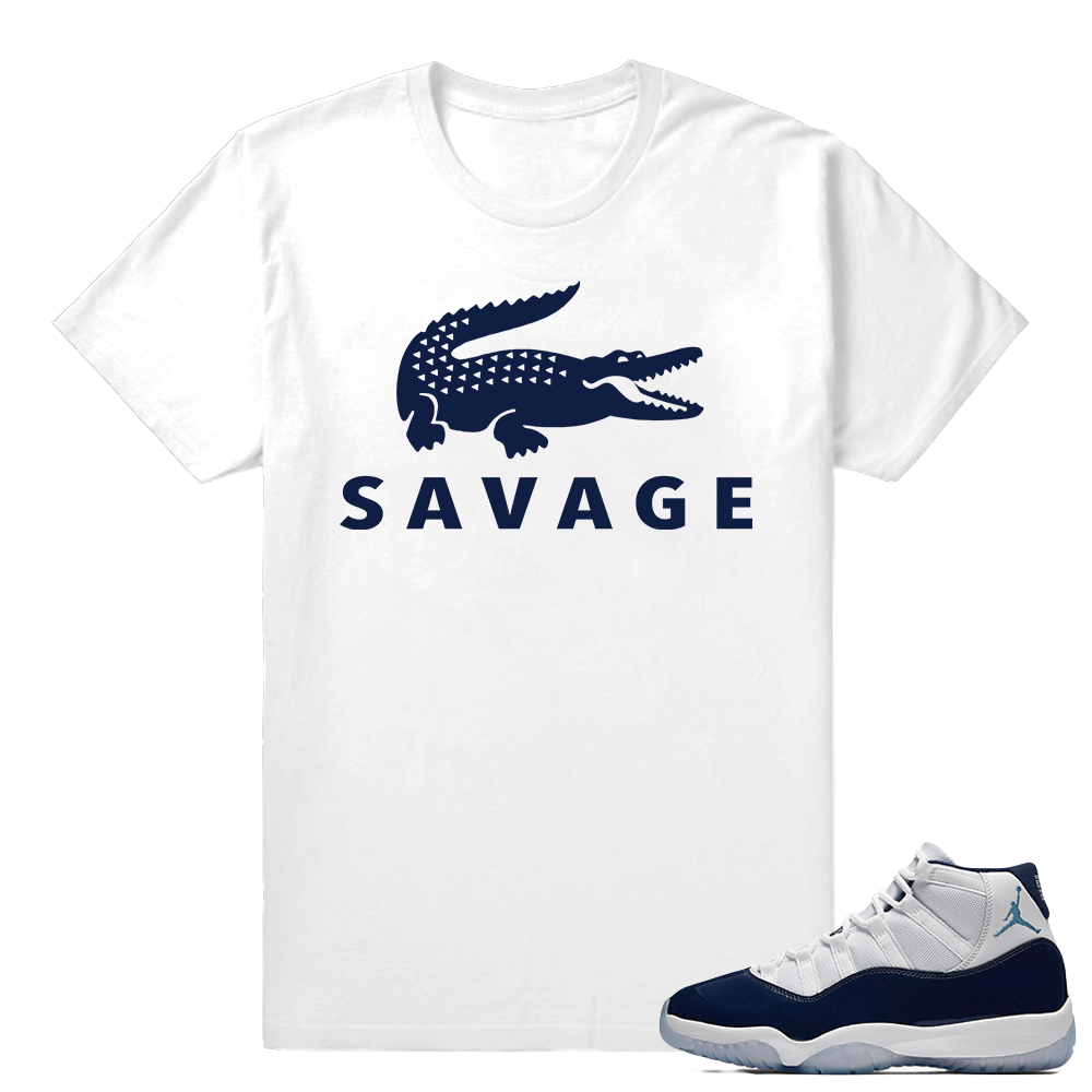 Jordan 11 Sneaker tees Midnight Navy White T shirt Savage