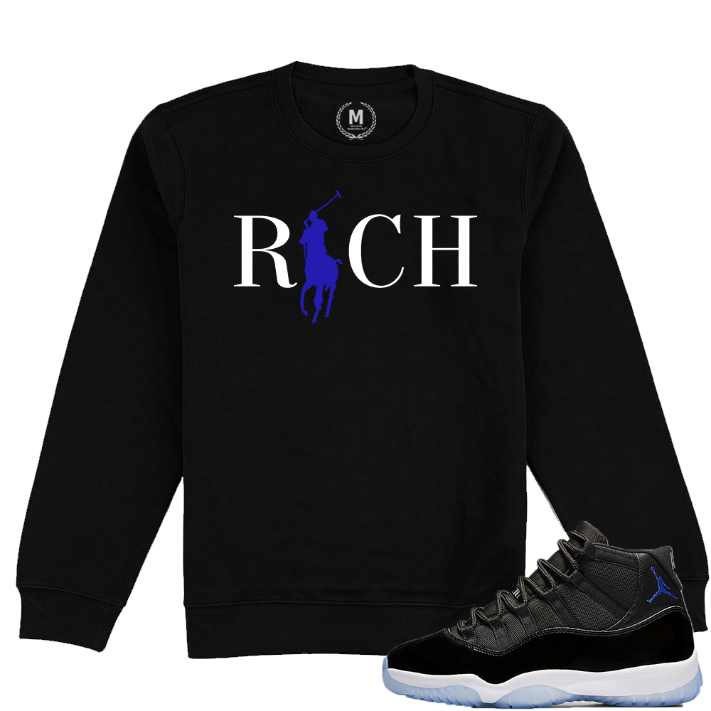 Match Jordan 11 Space Jam | Country Club Rich | Black Crewneck Sweatshirt