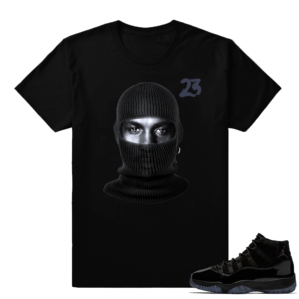 Jordan 11 matching shirt Cap and Gown  Ski Mask MJ Black tee