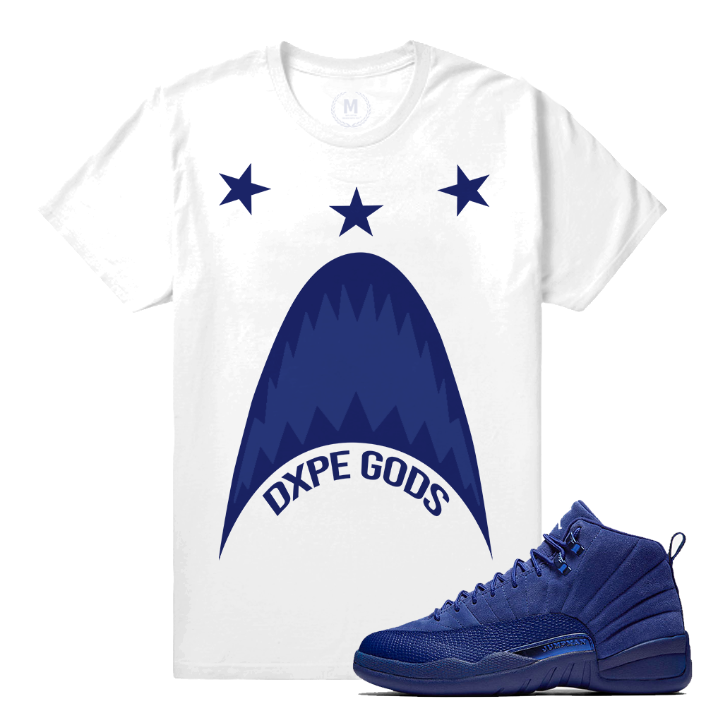 Match Jordan 12 Blue Suede | Dxpe Shark | White T shirt