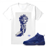 Match Jordan 12 Blue Suede | Medusa Decapita | White T shirt