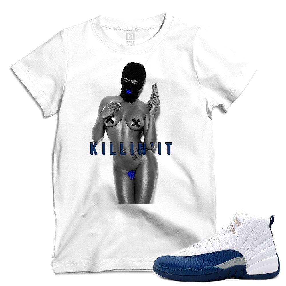 Match French Blue 12 Jordan Retros | 'Killin it' | White T shirt