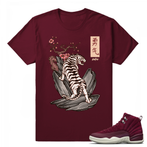 Jordan 12 Matching Bordeaux Sneaker tees 'White Tiger' T shirt Maroon