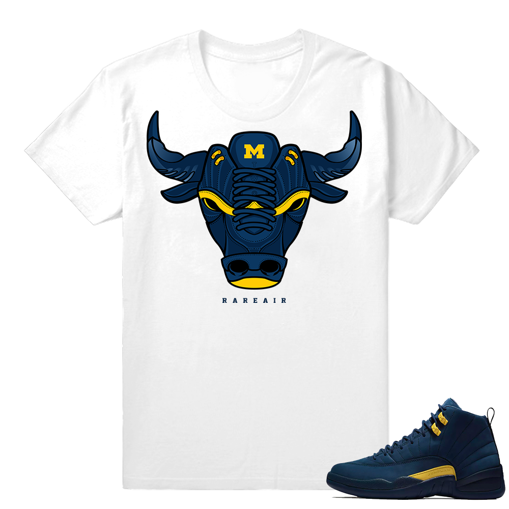 Jordan 12 Michigan shirt  Rare Air Bull 12s  White Tee