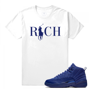 Match Jordan 12 Blue Suede | Country Club Rich | White T shirt