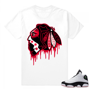 Jordan 13 He Got Game Black Hawks Drip shirt  White tee