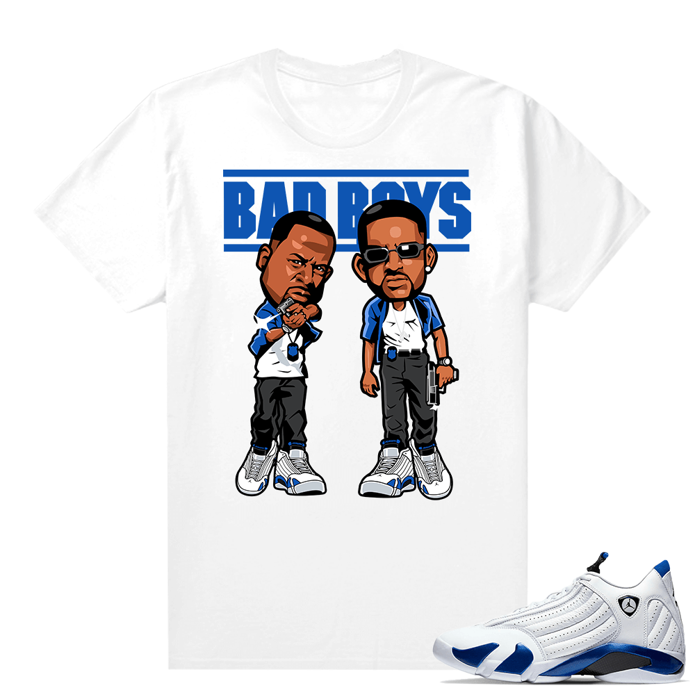 Jordan 14 Hyper Royal Matching Sneaker Tees Shirt - White - Bad Boys