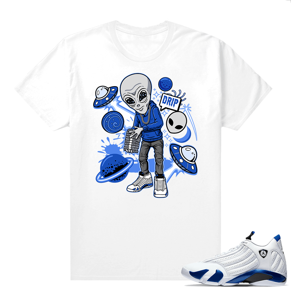 Jordan 14 Hyper Royal Matching Sneaker Tees Shirt - White - Drip Invasion