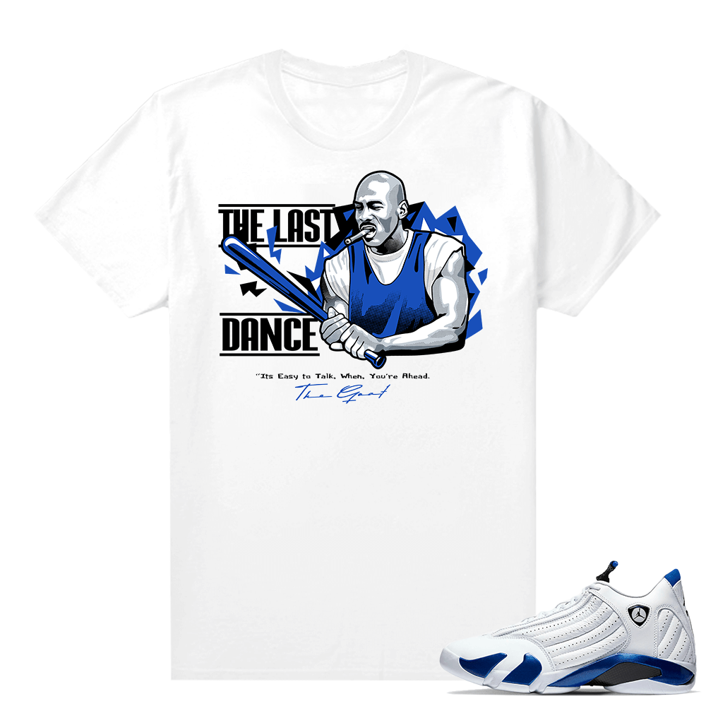 Jordan 14 Hyper Royal Matching Sneaker Tees Shirt - White - Goat Talk