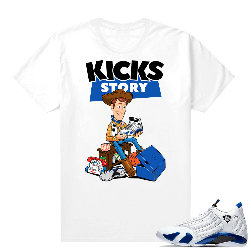 Jordan 14 Hyper Royal Matching Sneaker Tees Shirt - White - Kicks Story