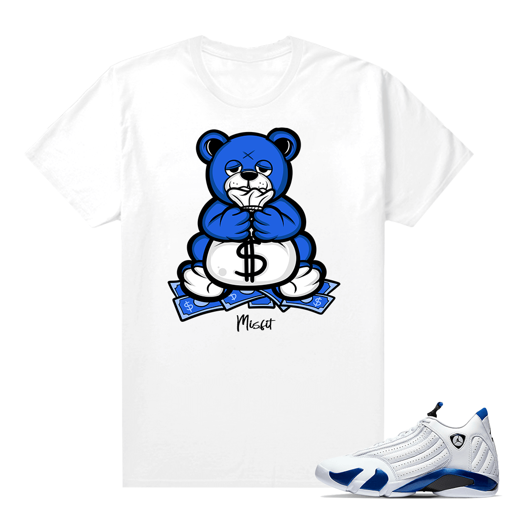 Jordan 14 Hyper Royal Matching Sneaker Tees Shirt - White - Money Bag Bear