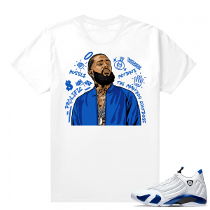 Jordan 14 Hyper Royal Matching Sneaker Tees Shirt - White - Nipsey Tribute