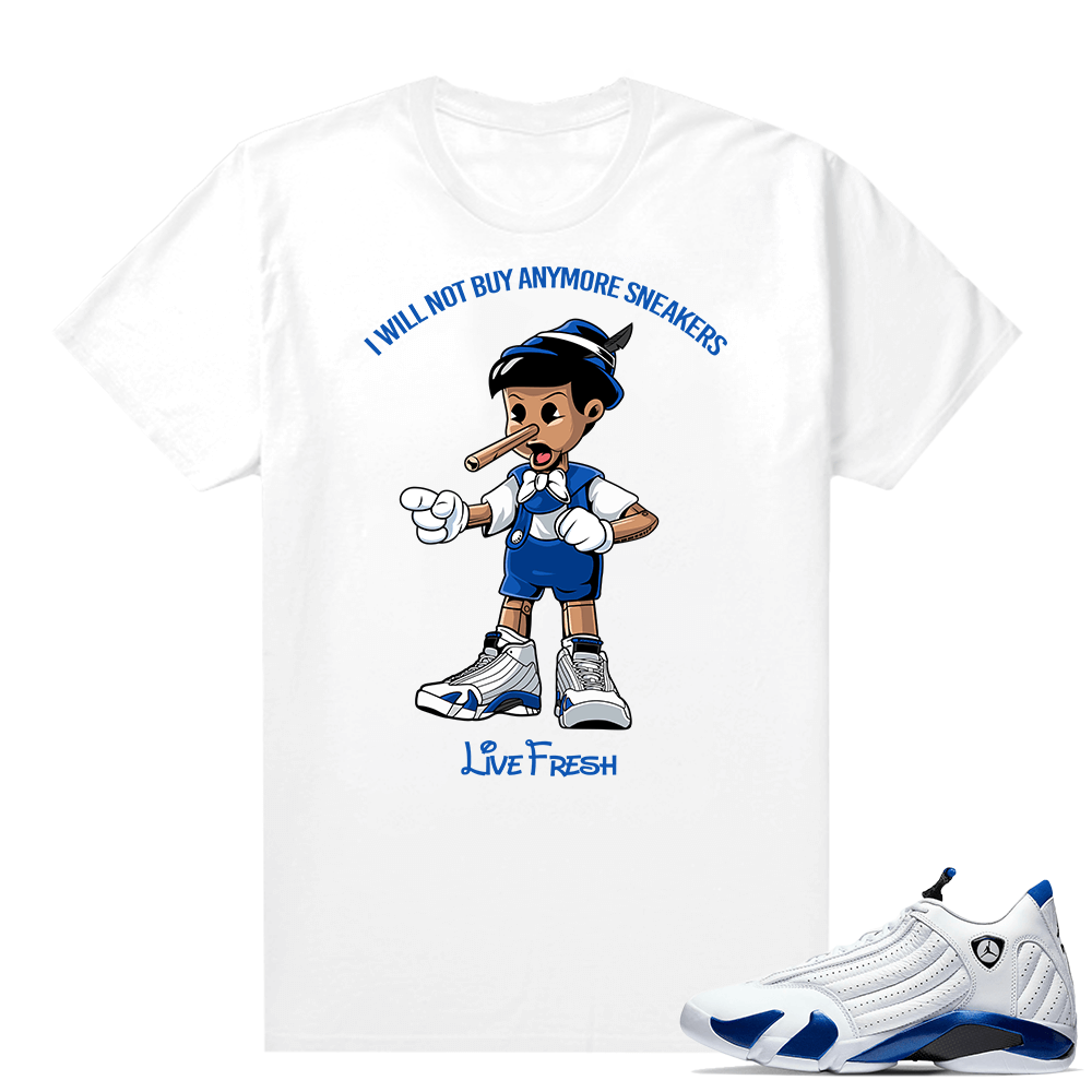 Jordan 14 Hyper Royal Matching Sneaker Tees Shirt - White - Sneakerhead Pinocchio