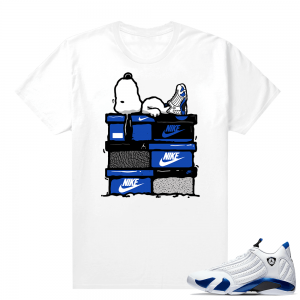 Jordan 14 Hyper Royal Matching Sneaker Tees Shirt - White - Sneakerhead Snoopy