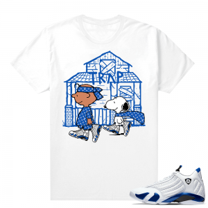 Jordan 14 Hyper Royal Matching Sneaker Tees Shirt - White - Snoopy Trap House