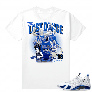 Jordan 14 Hyper Royal Matching Sneaker Tees Shirt - White - The Last Dance