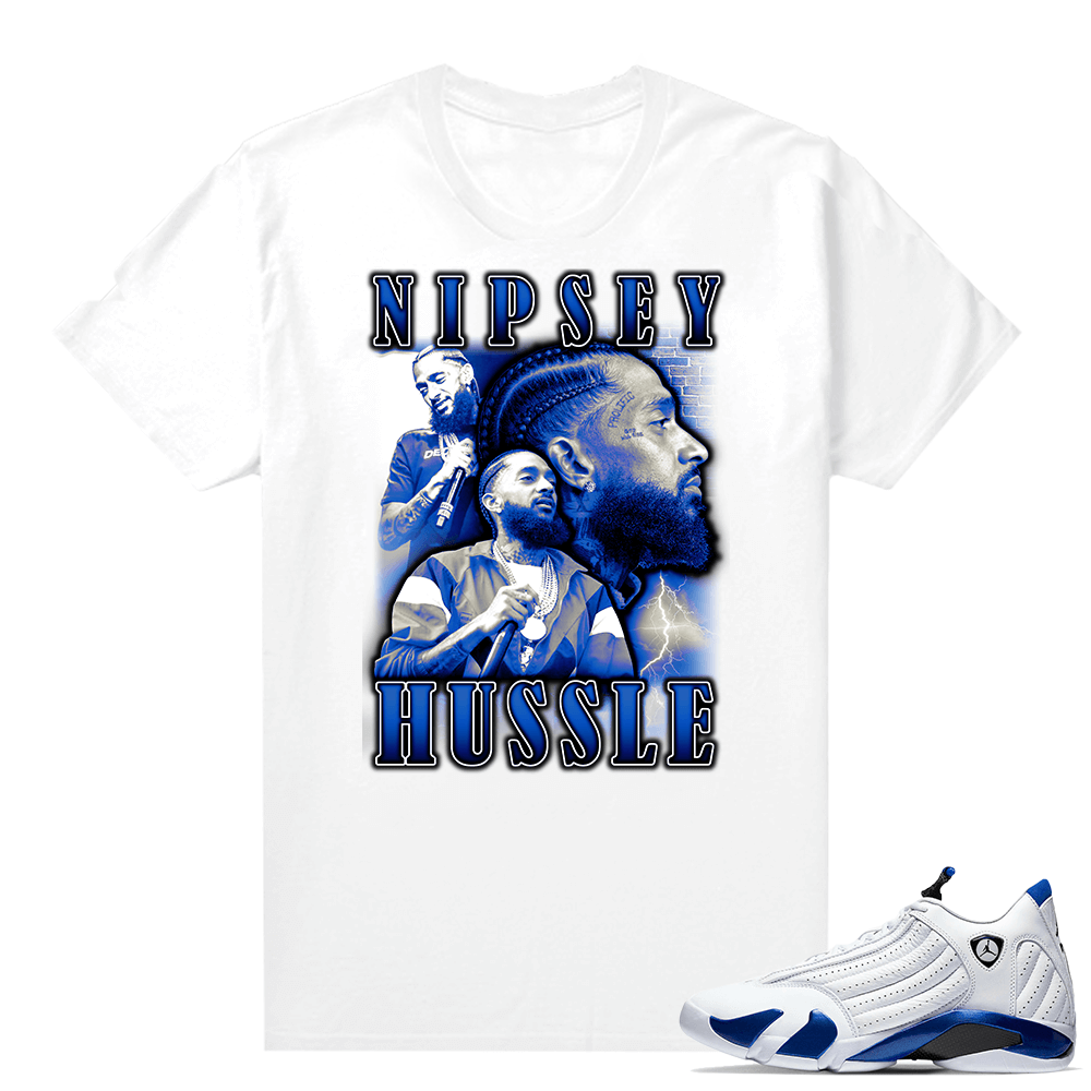 Jordan 14 Hyper Royal Matching Sneaker Tees Shirt - White - Vintage Nipsey