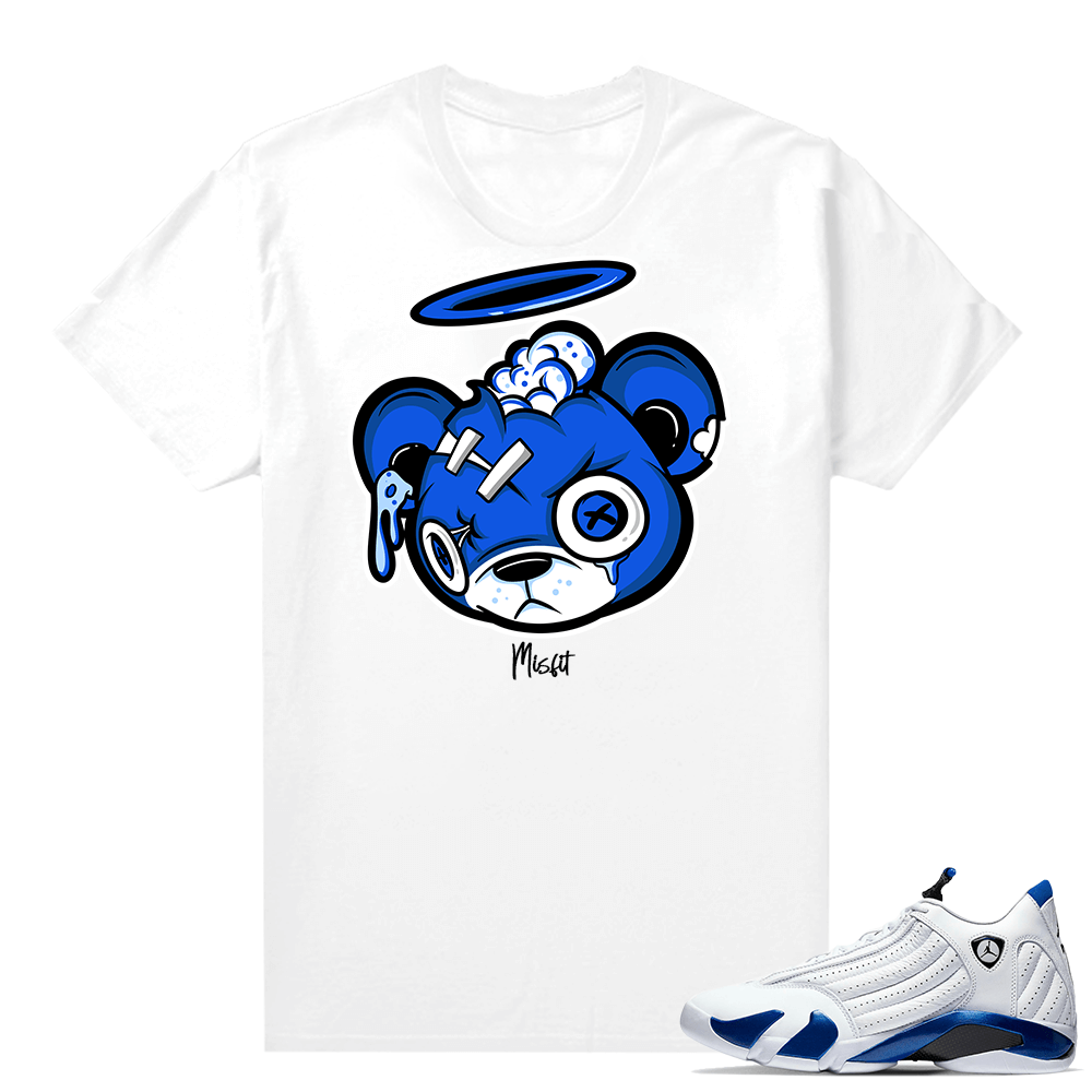 Jordan 14 Hyper Royal Matching Sneaker Tees Shirt - White - Zombie Bear