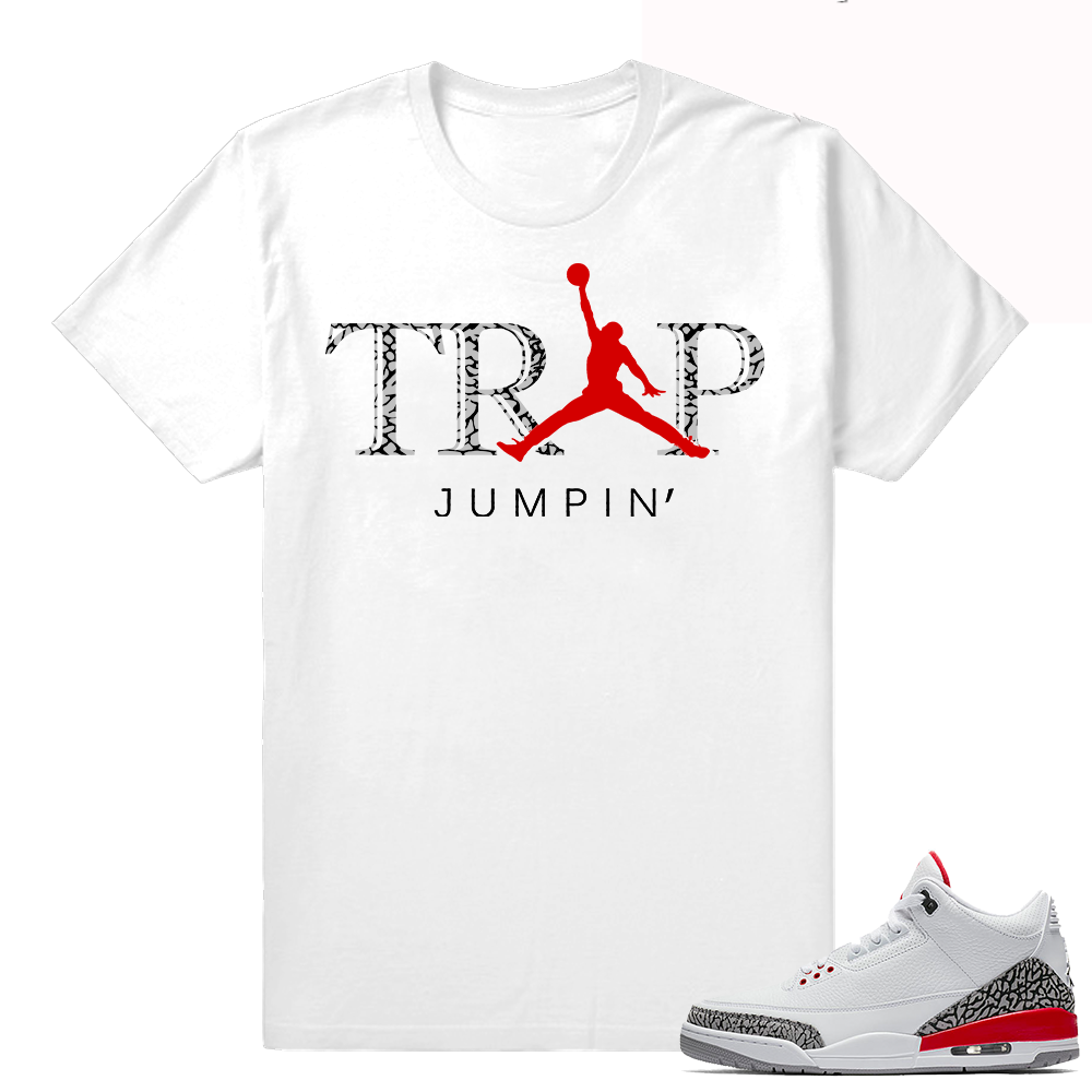 Jordan 3 Katrina Trap Jumpin shirt  White tee