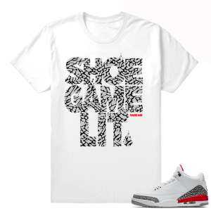 Jordan 3 White Red Matching Shirts  Shoe Game Lit  White tee