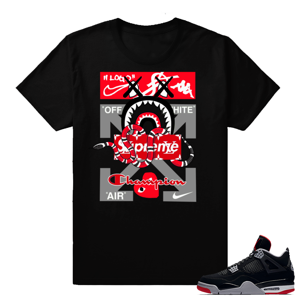 Jordan 4 Bred | Designer Mashup | Black Shirt