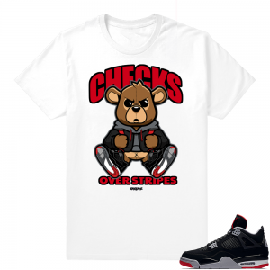 Jordan 4 Bred | Checks Over Stripes Bear | White Shirt