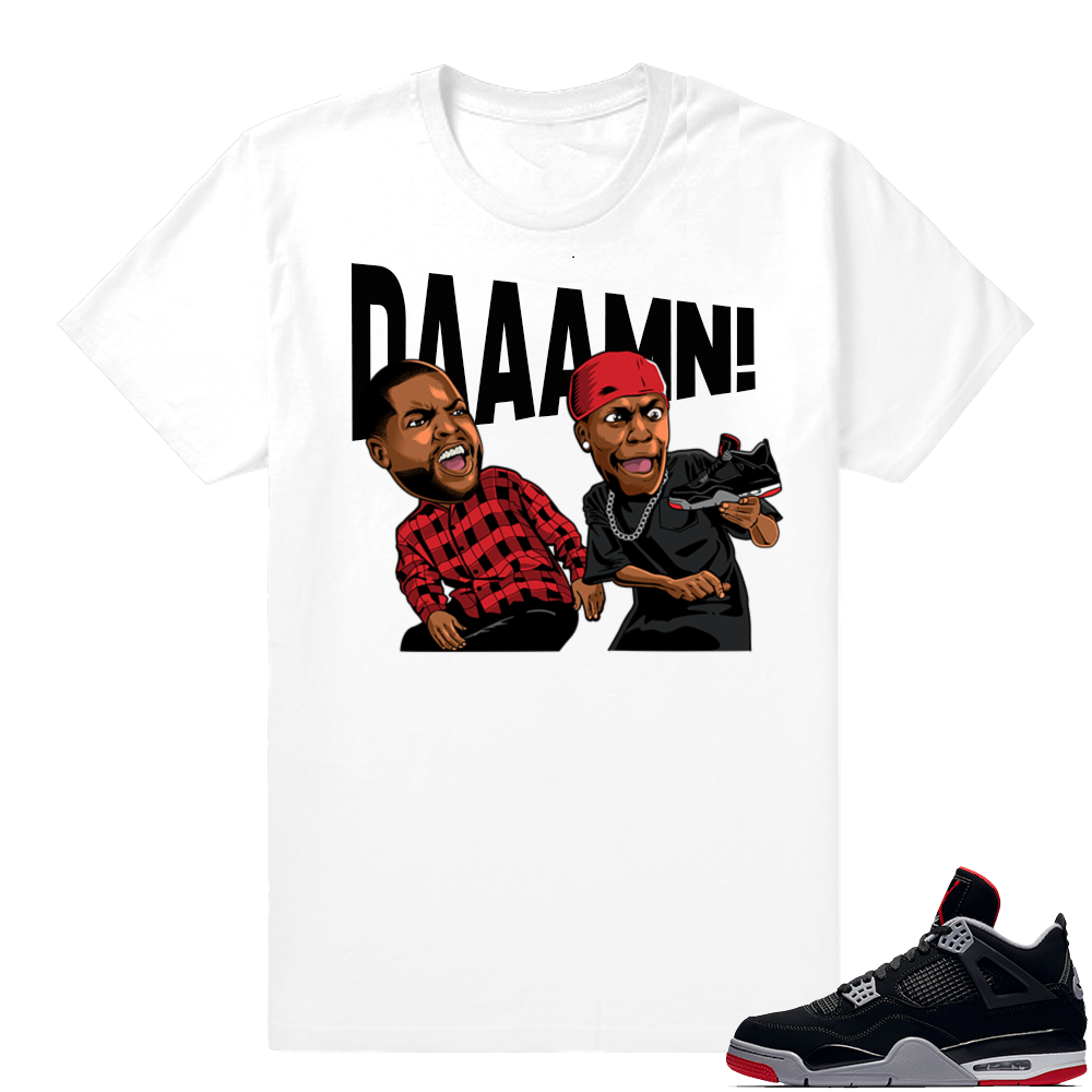 Jordan 4 Bred | DAAAMN | White Shirt