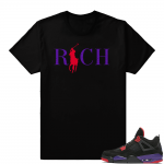 Jordan 4 Court Purple Raptors t shirt  Country Club Rich  Black Tee