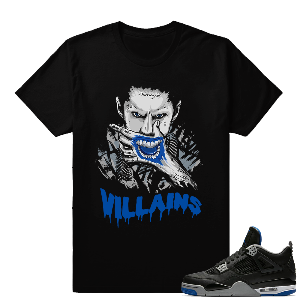 Match Air Jordan 4 Motorsport Away | Villains Joker | Black T shirt