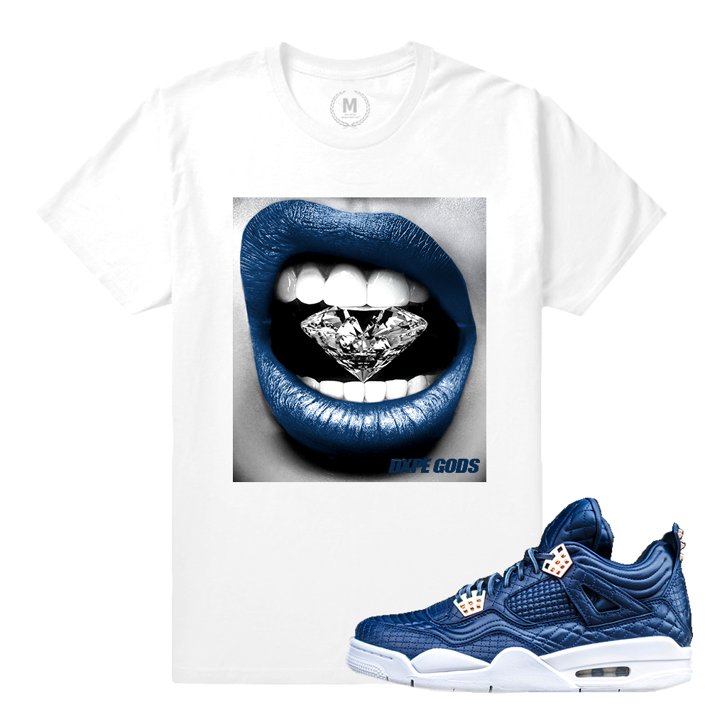 Air Jordan 4 Obsidian Match Sneaker Tee | Diamond Lips | White T shirt