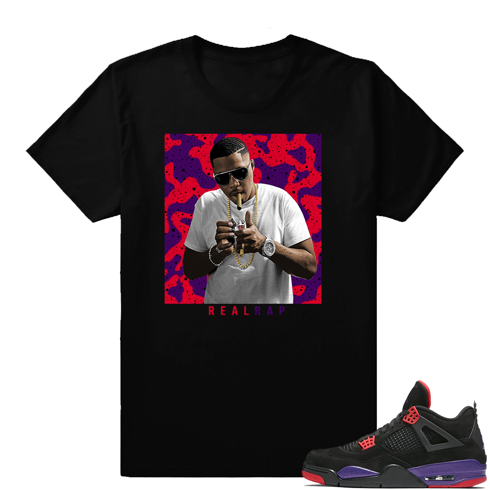 Jordan 4 Raptors Nas Real Rap shirt  Black Tee