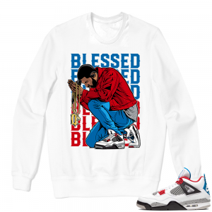 Jordan 4 What the Crewneck Sweatshirt White - BLESSED