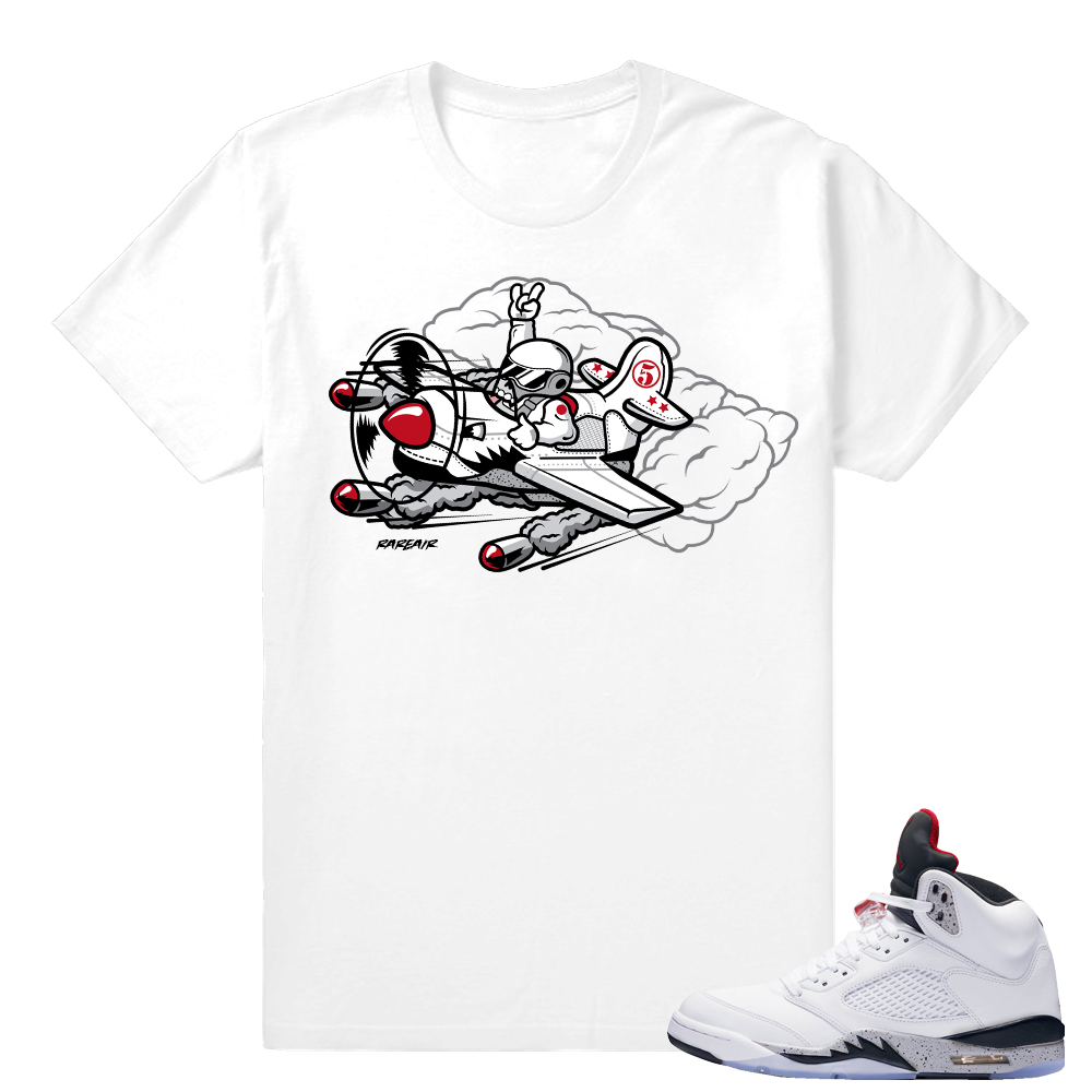 Jordan 5 Cement - Match Fighter Plane 5s shirt- White