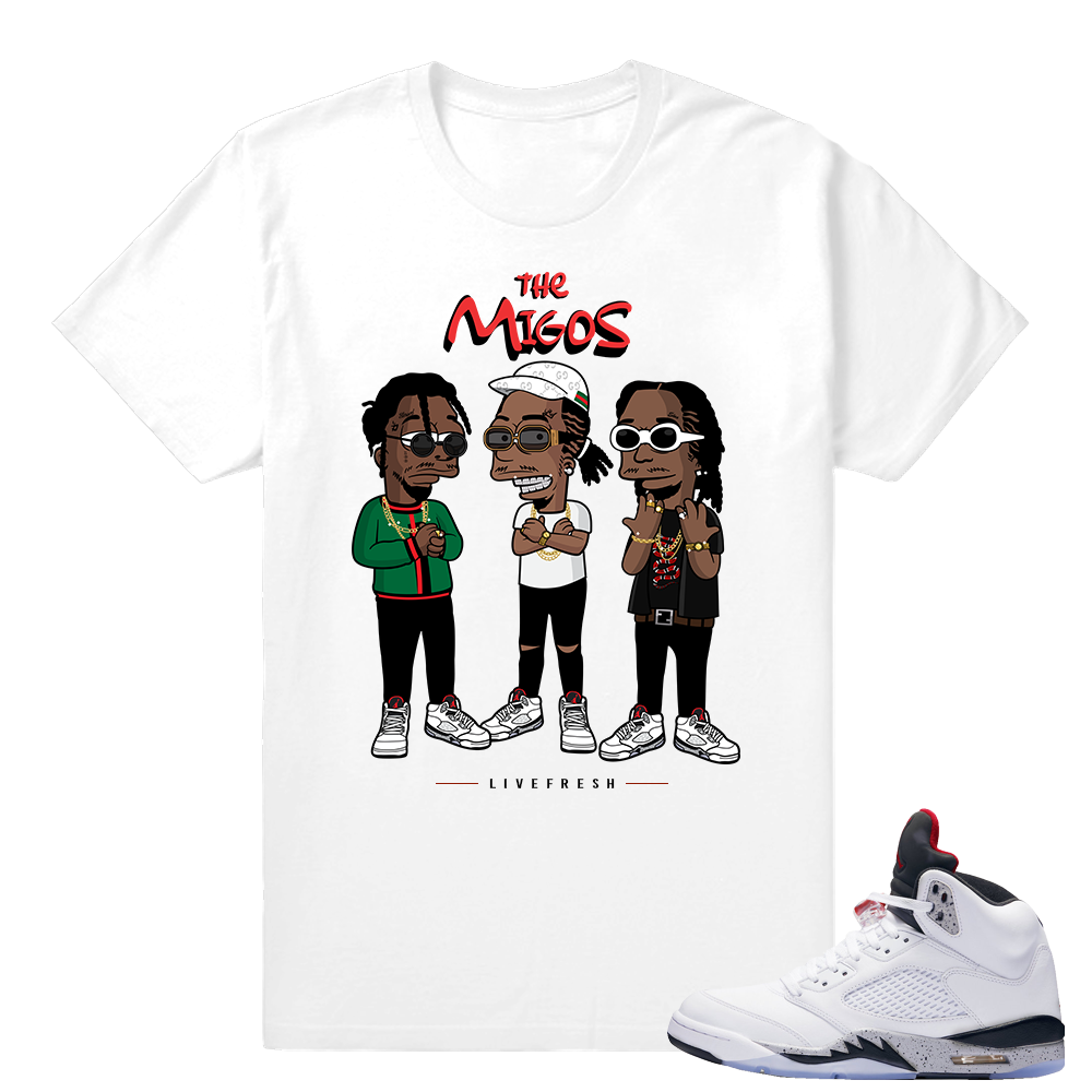 Jordan 5 Cement - matching The Migos Streetwear shirt - White