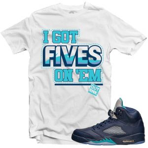 Jordan 5 Hornets Midnight Navy shirts to match 'Five on Em' White Sneaker Tees shirt