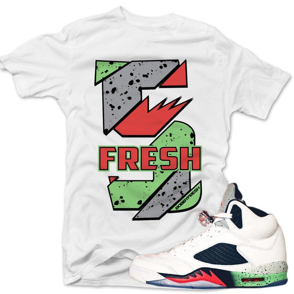 Jordan 5 Poison Green shirts to match 'Fresh 5s' White Sneaker Tees shirt