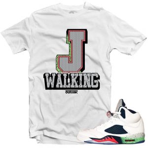 Jordan 5 Space Jam shirts to match 'J Walking' White Sneaker Tees shirt