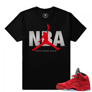 Jordan Retro 5 Red Suede - Never Broke Again Matching Shirt - Black