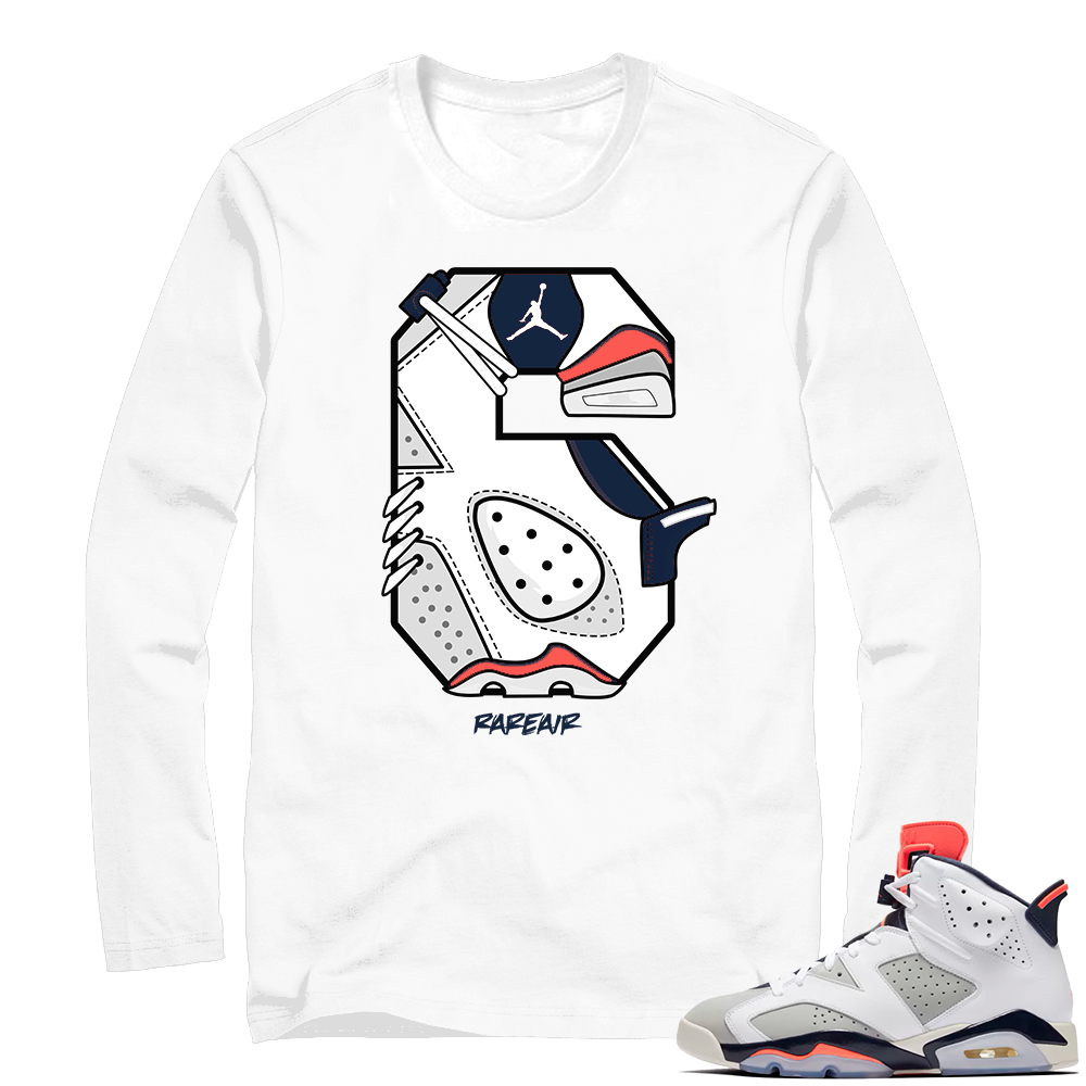 Jordan 6s sneaker tees | Retro 6 Logo | White Long Sleeve shirt