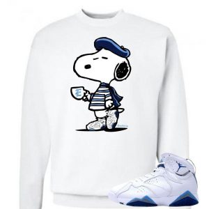 French Blue 7s Matching Sneaker Tees Shirts|French Snoopy Sneaker Tees Shirt in WHITE CREWNECK