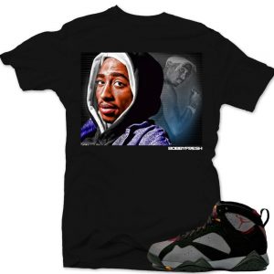 Jordan 7 Bordeaux shirts to match 'Tupac Tribute' Black Sneaker Tees shirt