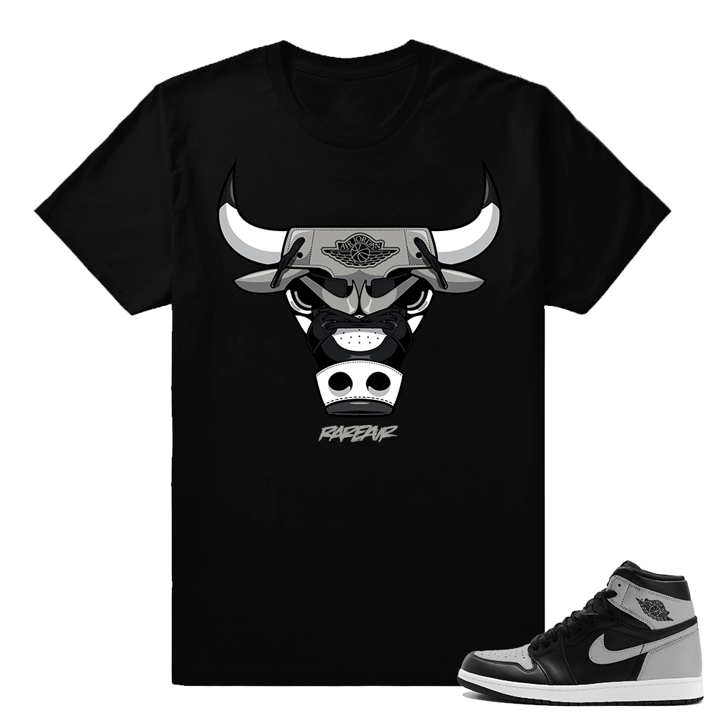 Jordan Retro 1 Shadow Match T shirt  Rare Air Bull 1s  Black Tee