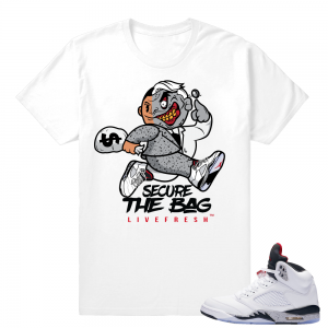 Jordan Retro 5 Cement - matching Secure the Bag Live Fresh T shirt - White