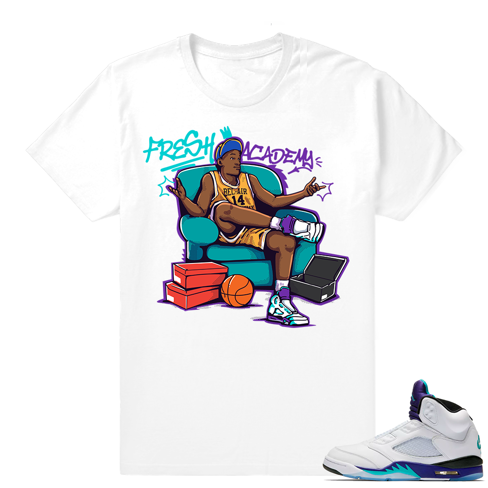 Jordan Retro 5 Grape sneaker shirts | Fresh Academy | White shirt