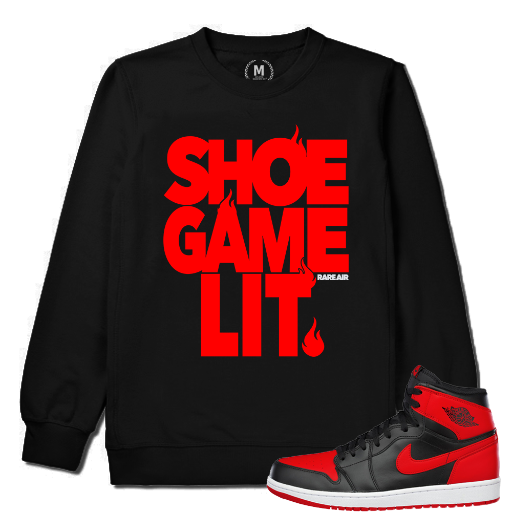 Match Banned 1s Jordan Retro| Shoe Game Lit | Black Crew Neck Sweatshirt