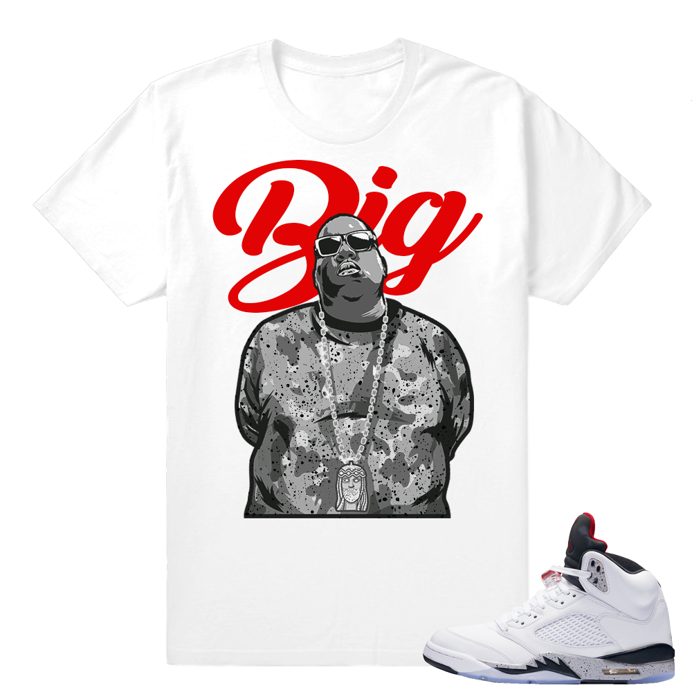 Jordan Retros 5 White Cement - BIG Jesus Piece t shirt - White