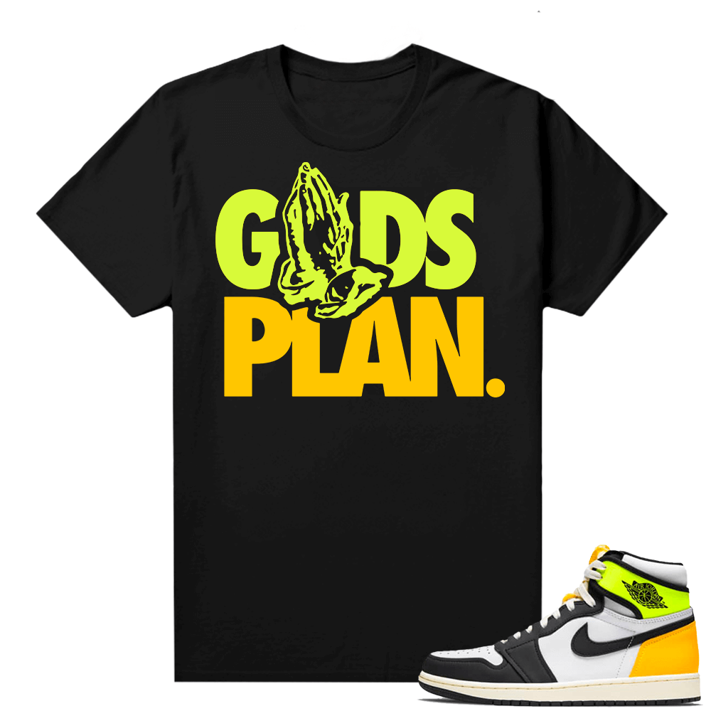 Jordan Volt Gold 1s shirt - Black - Gods Plan