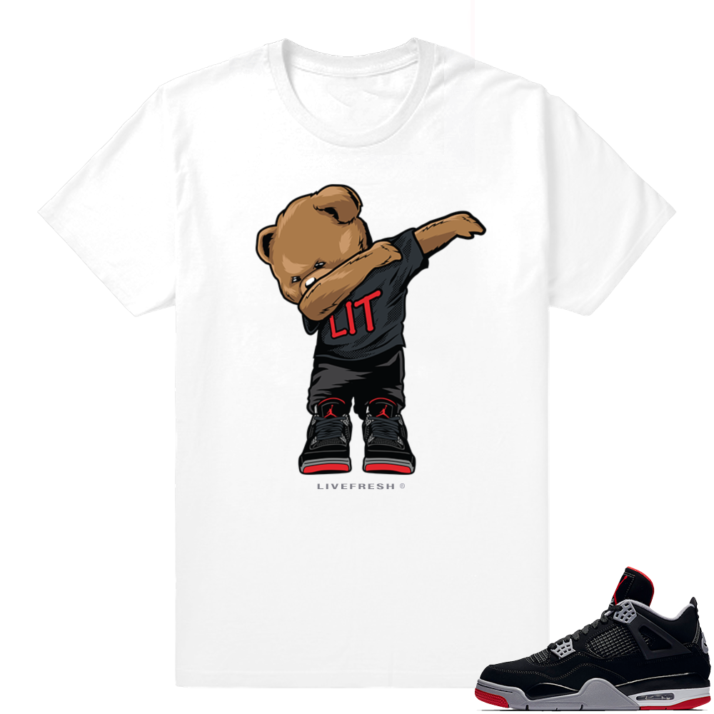 Jordan 4 Bred | Dabbin Bear | White Shirt